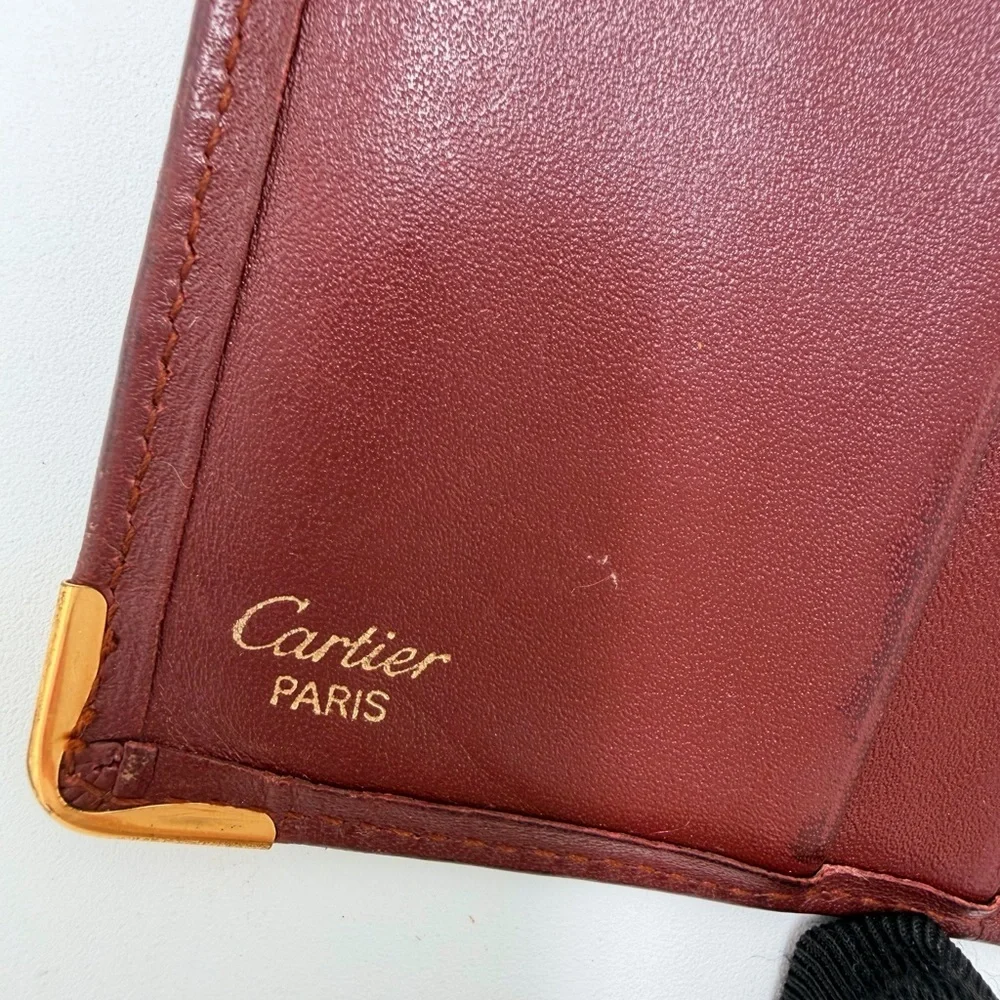 Must de Cartier Paris Vintage Oxblood Leather Wallet w/ Authenticity Card